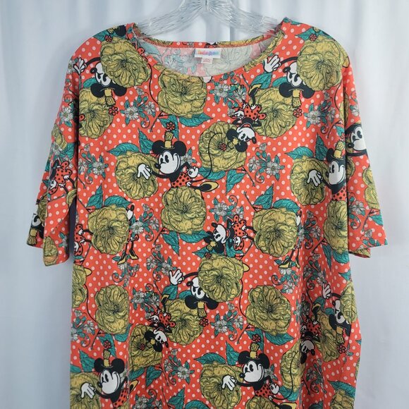 LuLaRoe Irma Short Sleeve Mickey Mouse Shirt Size XS Orange & White - Picture 6 of 14